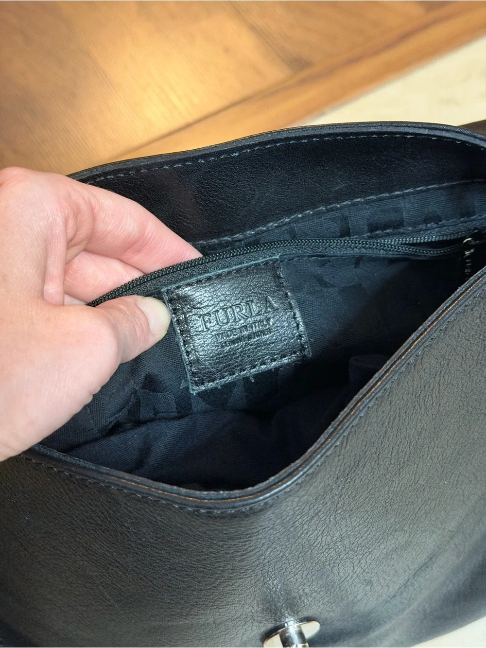 Furla Black Leather Shoulder Bag with Silver Hardware